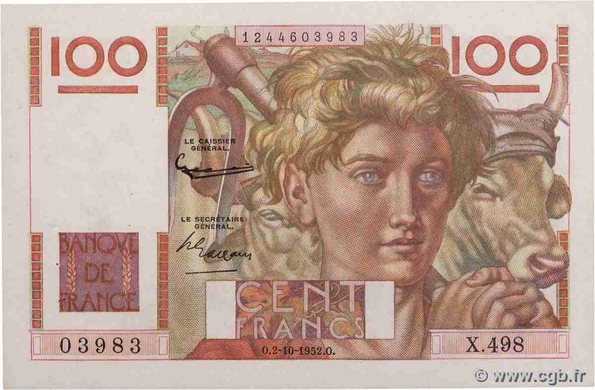 100 Francs JEUNE PAYSAN FRANCE 1952 F.28.34 SPL