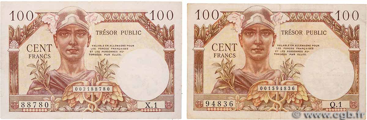 100 Francs TRÉSOR PUBLIC Lot FRANCE 1955 VF.34.01 TB