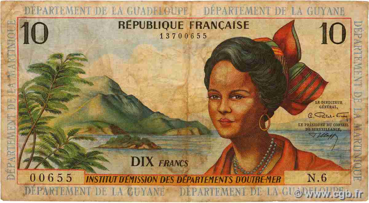10 Francs FRENCH ANTILLES 1964 P.08b q.MB