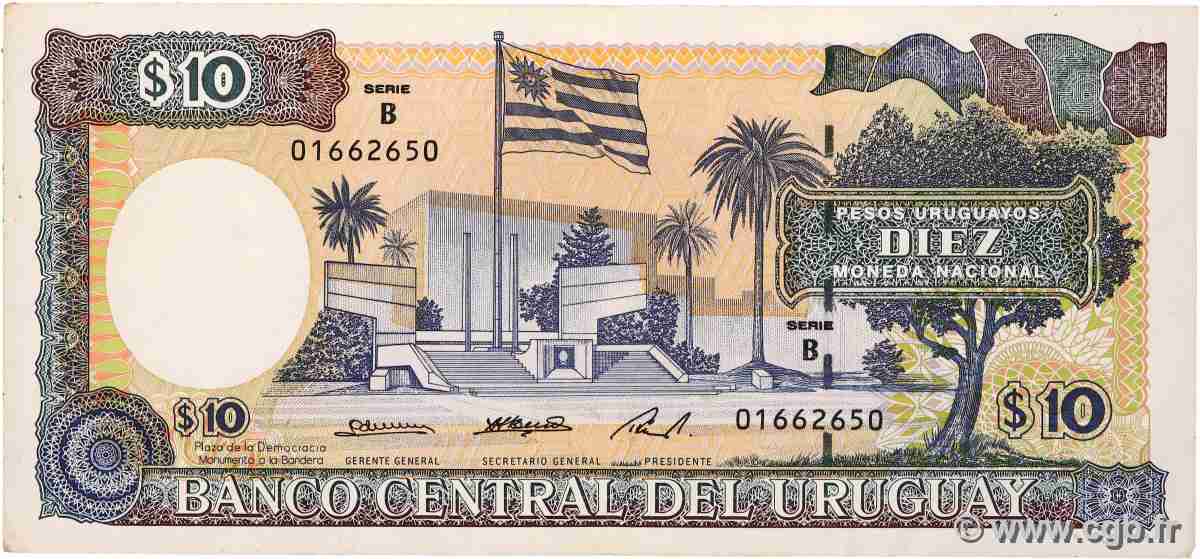 10 Pesos Uruguayos URUGUAY 1995 P.073Bb VF