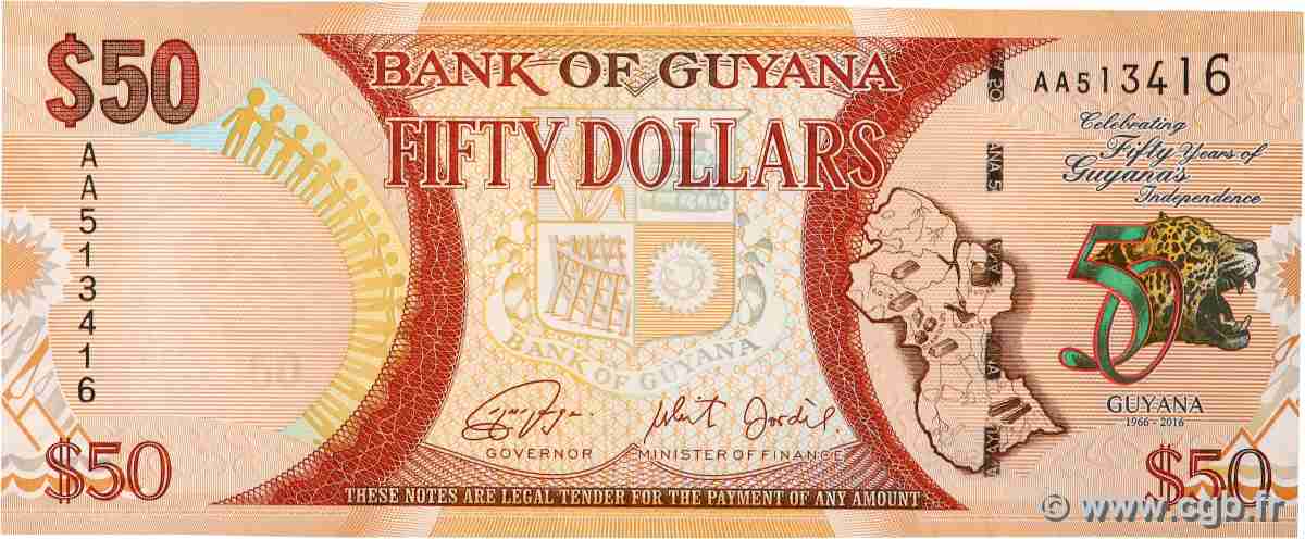 50 Dollars Commémoratif GUYANA 2016 P.41 FDC