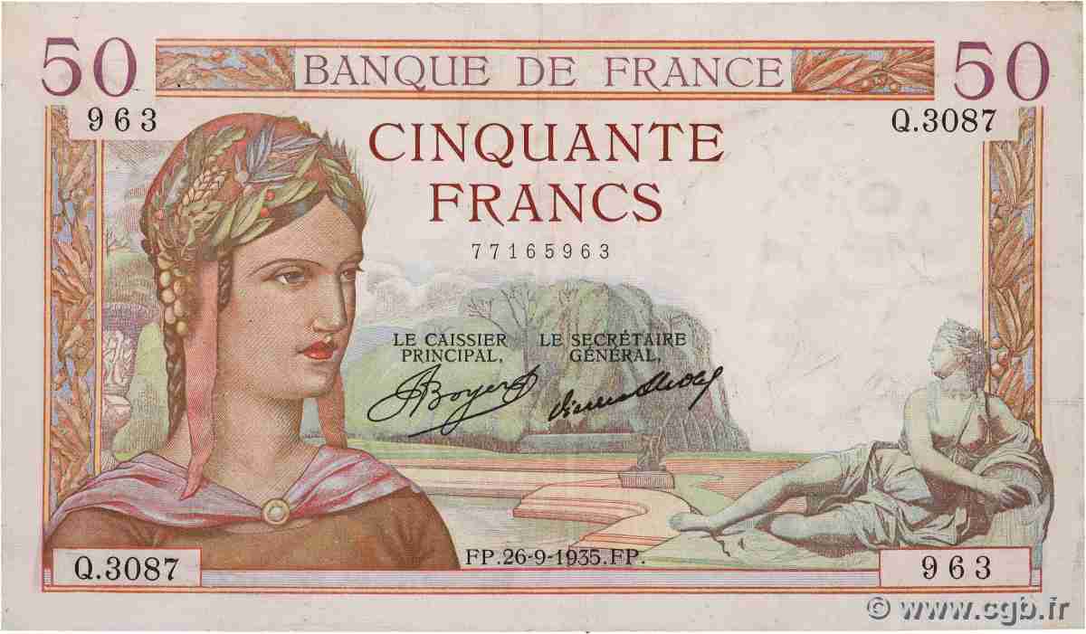 50 Francs CÉRÈS FRANCE 1935 F.17.17 TB+