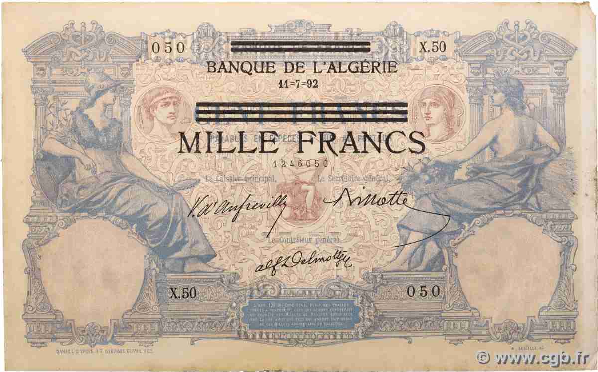 1000 Francs sur 100 Francs Numéro spécial TUNISIA 1942 P.31 BB