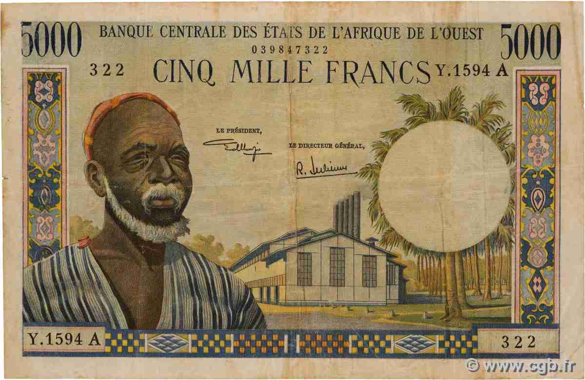 5000 Francs ÉTATS DE L AFRIQUE DE L OUEST 1975 P.104Ah TB
