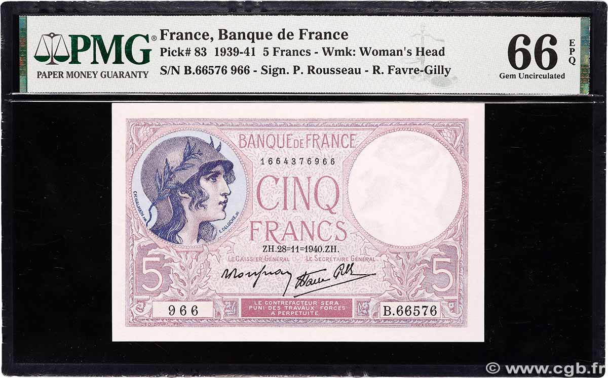 5 Francs FEMME CASQUÉE modifié FRANCIA 1940 F.04.15 FDC