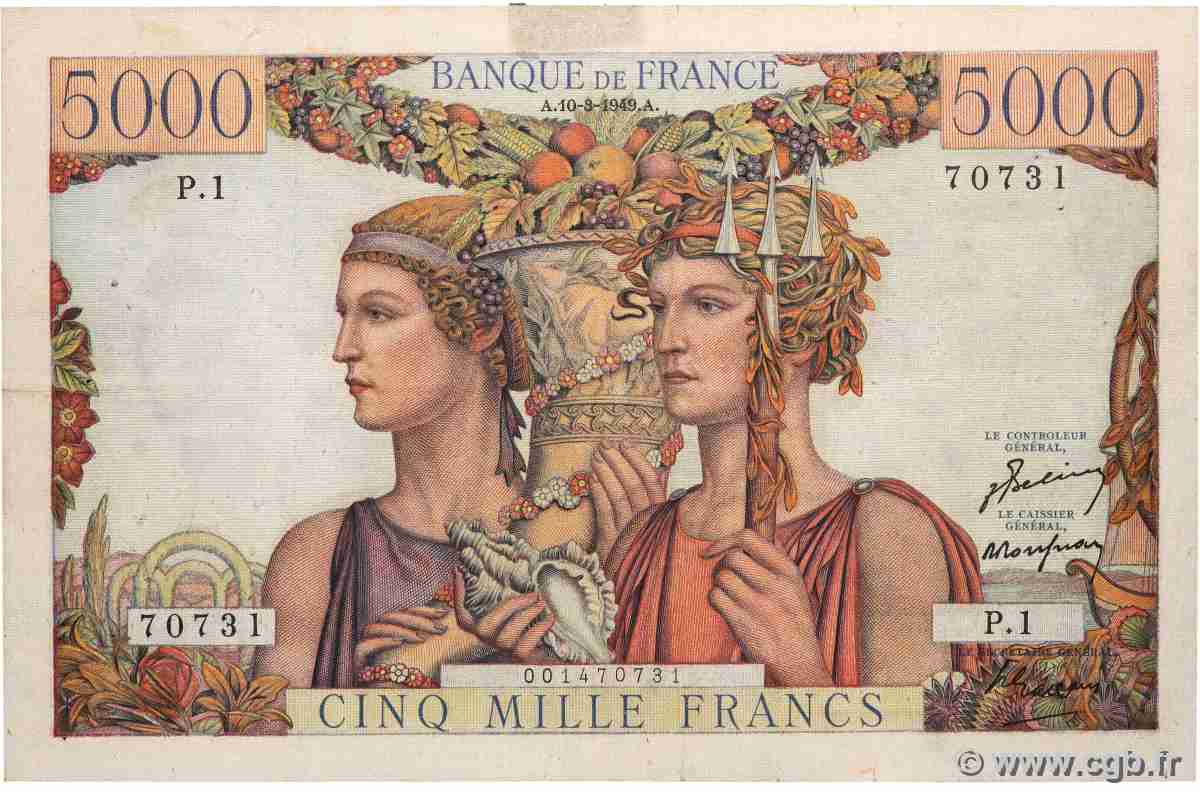 5000 Francs TERRE ET MER FRANCE 1949 F.48.01 pr.TB