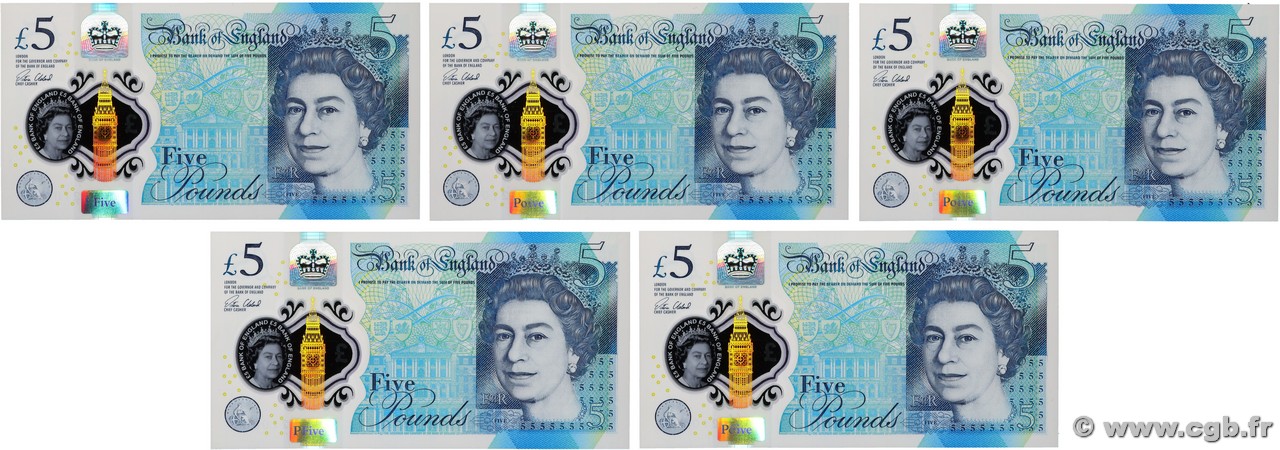 5 Pounds Consécutifs INGLATERRA 2015 P.394 FDC