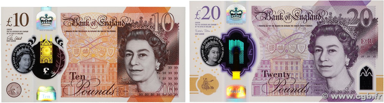 10 et 20 Pounds Lot ENGLAND 2015 P.395 et P.396 ST