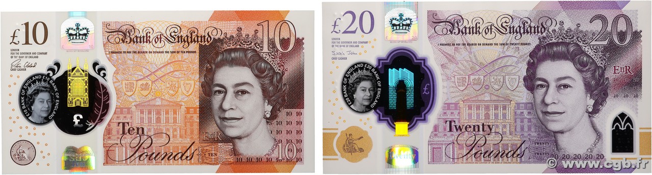 10 et 20 Pounds Lot INGLATERRA 2015 P.395 et P.396 FDC