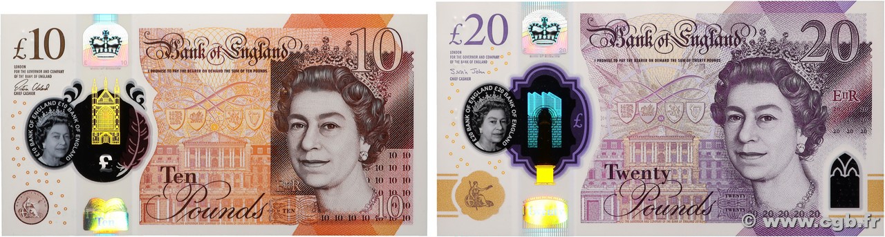 10 et 20 Pounds Lot ANGLETERRE 2015 P.395 et P.396 NEUF