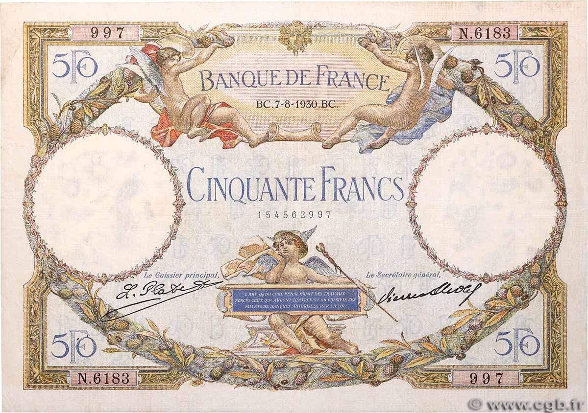50 Francs LUC OLIVIER MERSON type modifié FRANCE 1930 F.16.01 TB