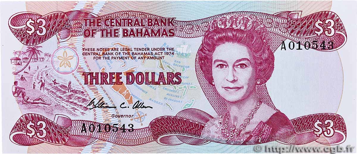 3 Dollars BAHAMAS 1984 P.44 NEUF
