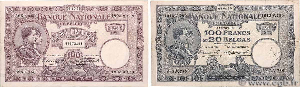 100 Francs et 100 Francs - 20 Belgas Lot BELGIQUE 1926 P.095 et P.102 B+
