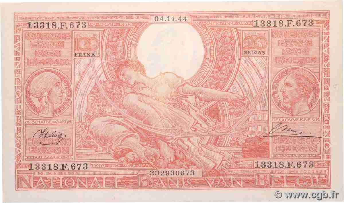 100 Francs - 20 Belgas BELGIQUE 1944 P.113 pr.SUP