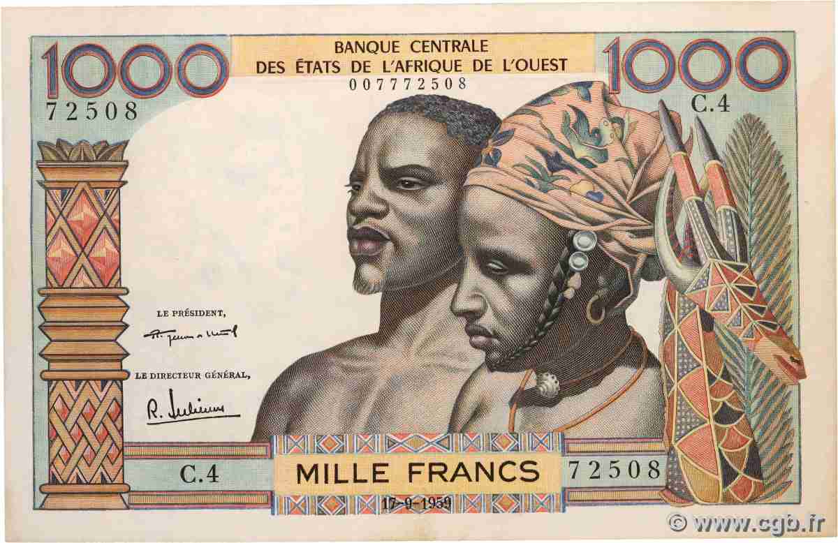 1000 Francs ÉTATS DE L AFRIQUE DE L OUEST 1959 P.004 SUP