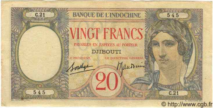 20 Francs DJIBOUTI  1941 P.07A SPL