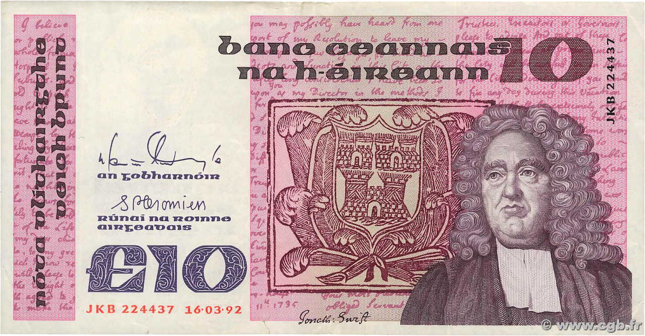 10 Pounds IRELAND REPUBLIC  1992 P.072c VF