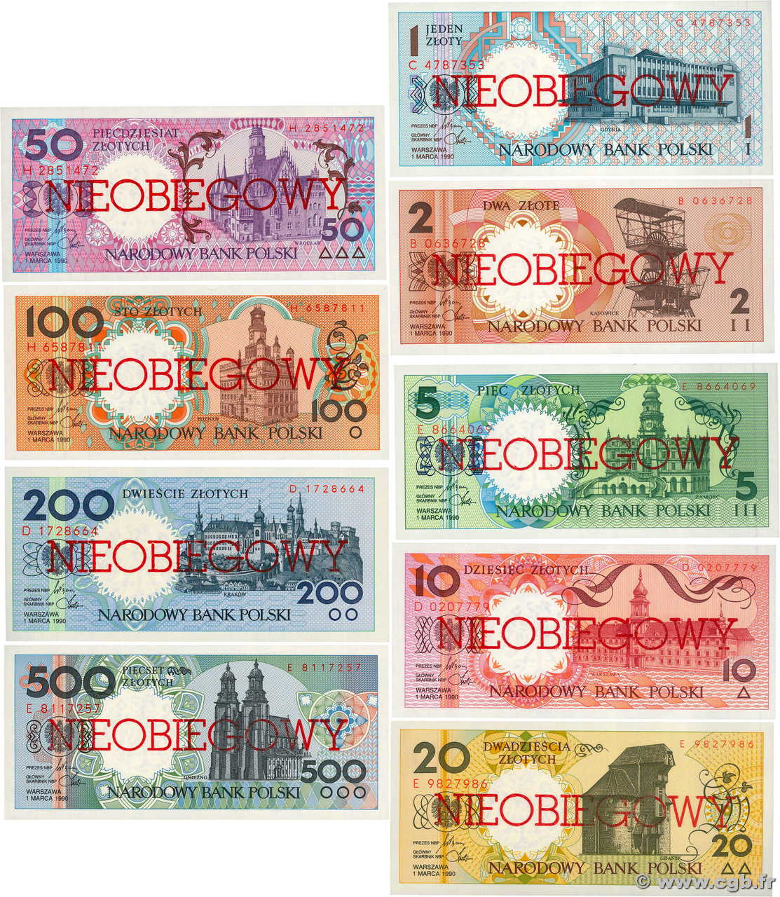 1 au 500 Zlotych Lot POLONIA  1990 P.164a au P.172A FDC