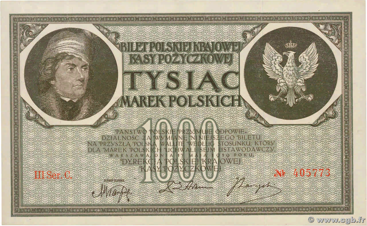 1000 Marek POLOGNE 1919 P.022c SPL