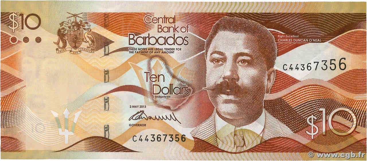 10 Dollars BARBADOS 2013 P.75a UNC