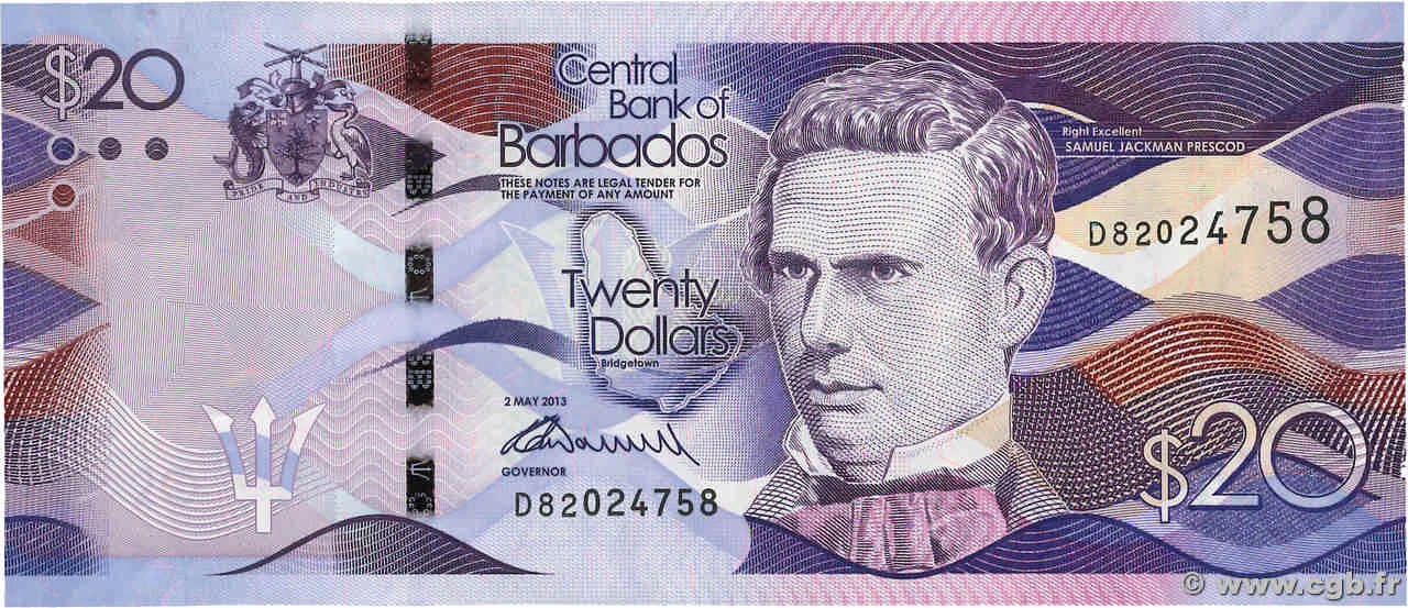20 Dollars BARBADOS 2013 P.76 UNC