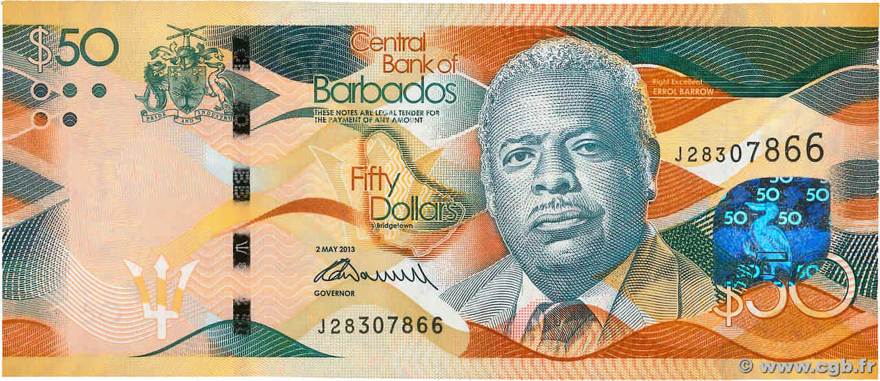 50 Dollars BARBADOS 2013 P.77a UNC