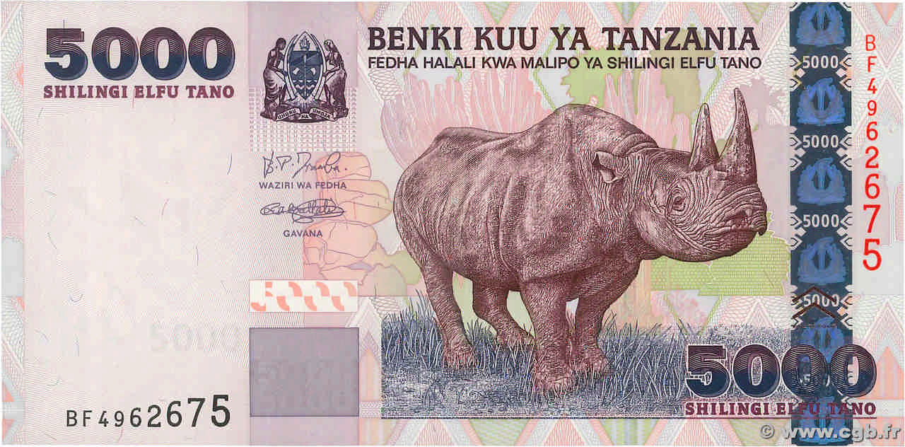 5000 Shilingi TANZANIA 2003 P.38 UNC