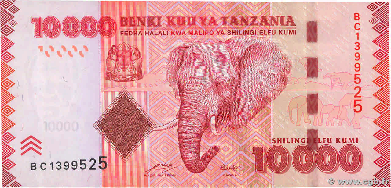 10000 Shilingi TANZANIA 2010 P.44a UNC