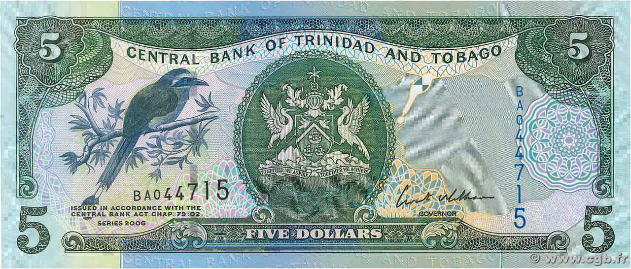5 Dollars TRINIDAD and TOBAGO 2006 P.47a UNC