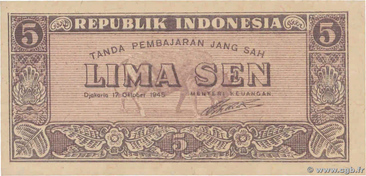 5 Sen INDONESIA 1945 P.014 UNC