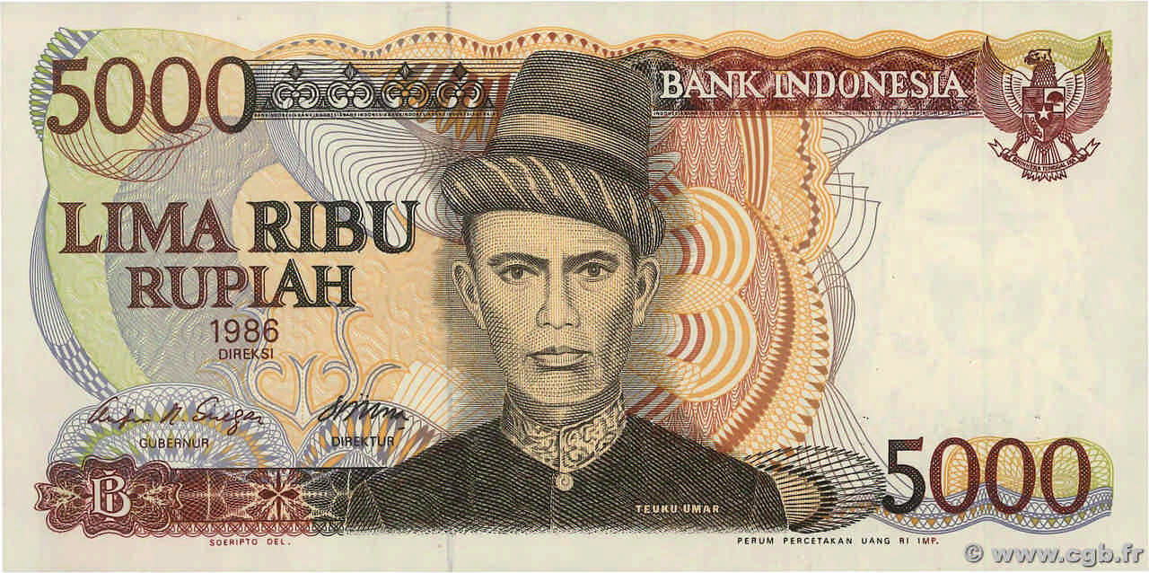 5000 Rupiah INDONESIA 1986 P.125a UNC