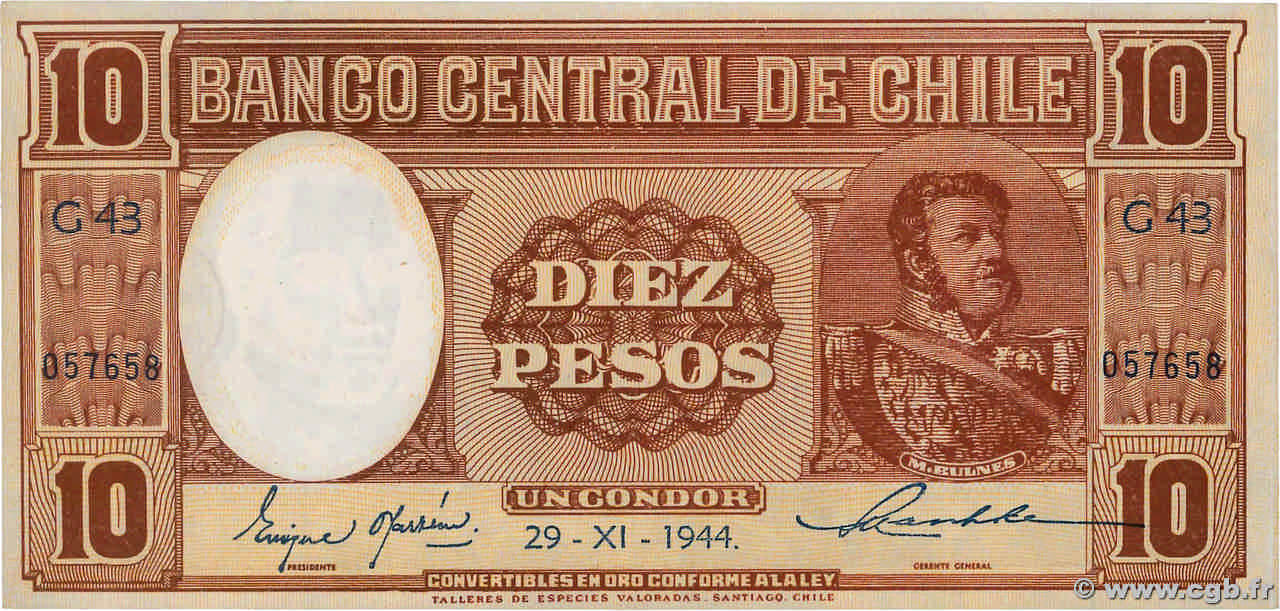 10 Pesos - 1 Condor CHILE
1944 P.103 ST