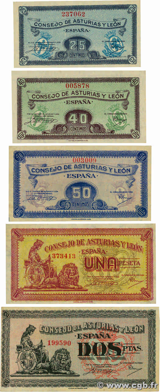 25 Centimos au 2 Pesetas Lot SPAIN 1936 PS.601 602 603 604 605 UNC