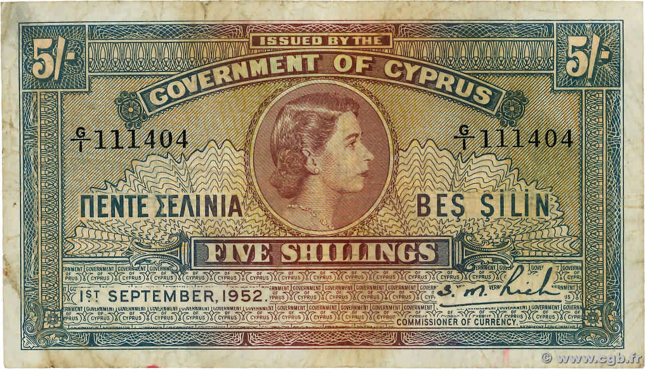 5 Shillings CYPRUS 1952 P.30 F