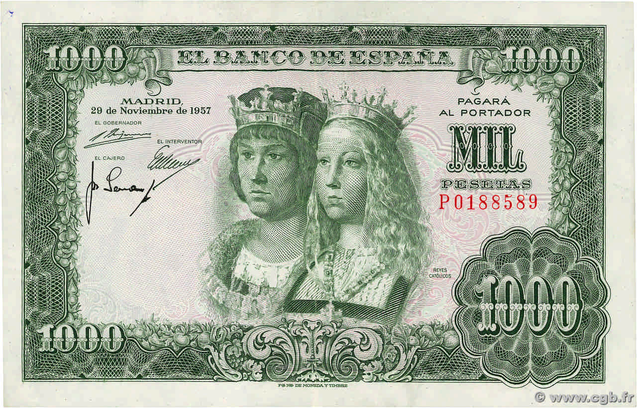 1000 Pesetas SPAIN 1957 P.149a XF