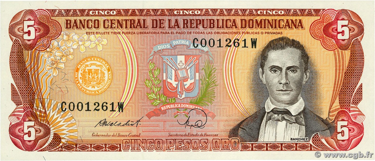 5 Pesos Oro RÉPUBLIQUE DOMINICAINE 1988 P.118c UNC