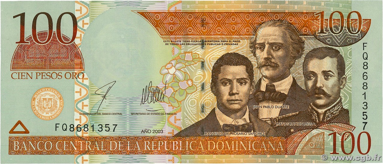 100 Pesos Oro RÉPUBLIQUE DOMINICAINE 2003 P.171c UNC-
