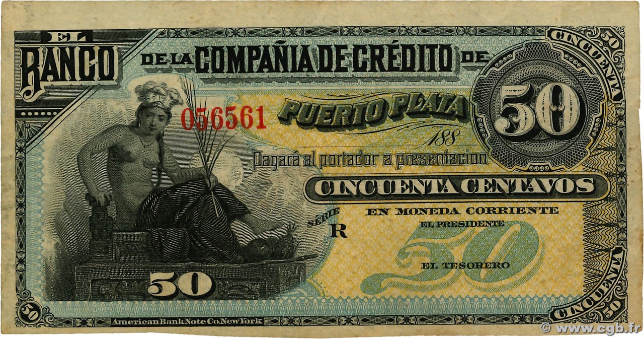 50 Centavos Non émis RÉPUBLIQUE DOMINICAINE 1880 PS.102r VF