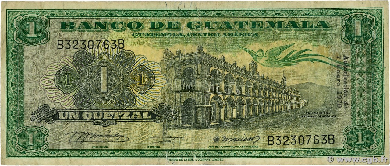 1 Quetzal GUATEMALA 1970 P.052g BC