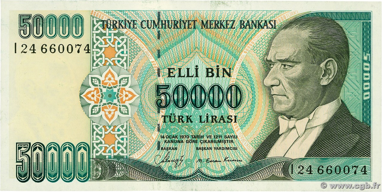 50000 Lira TÜRKEI 1989 P.203 ST