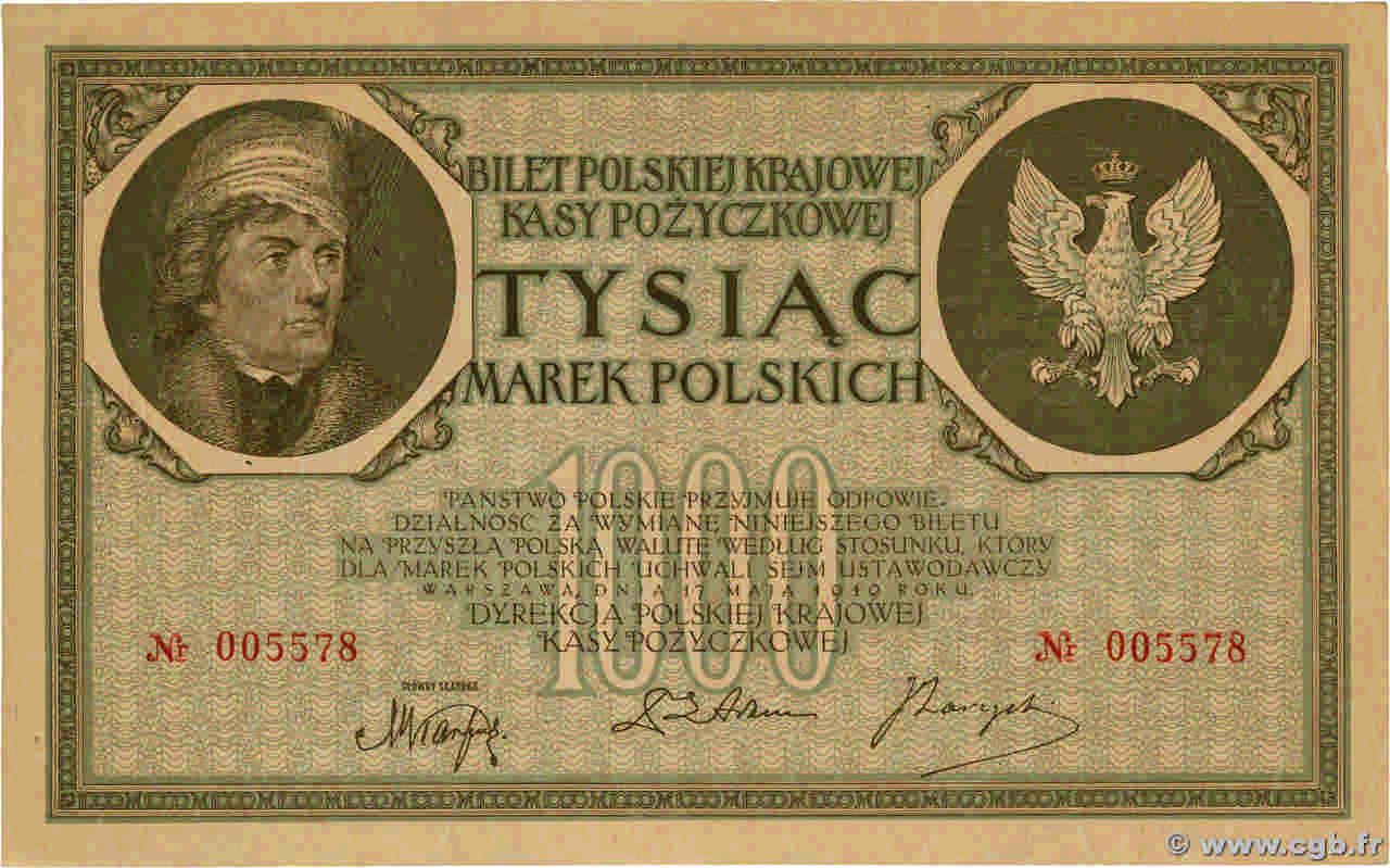 1000 Marek POLOGNE 1919 P.022a SUP+
