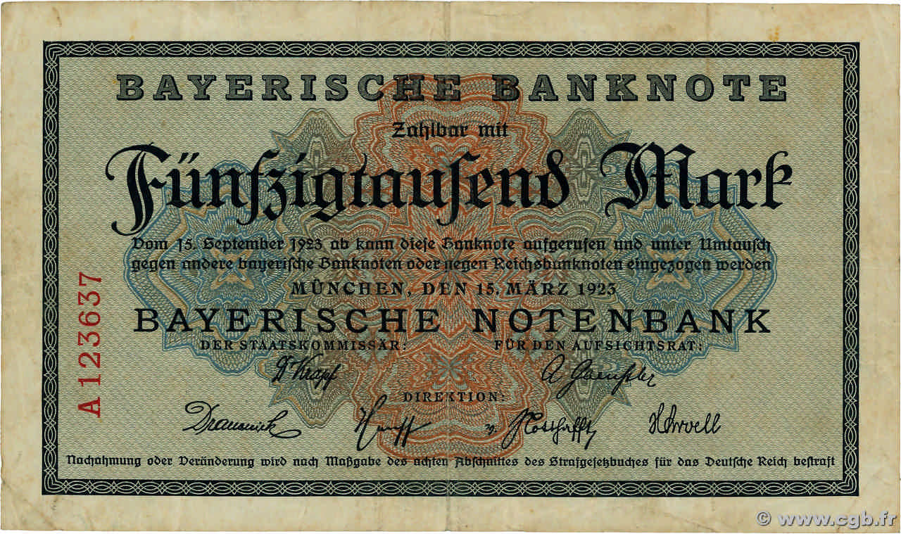 50000 Mark ALLEMAGNE Munich 1923 PS.0927 TTB