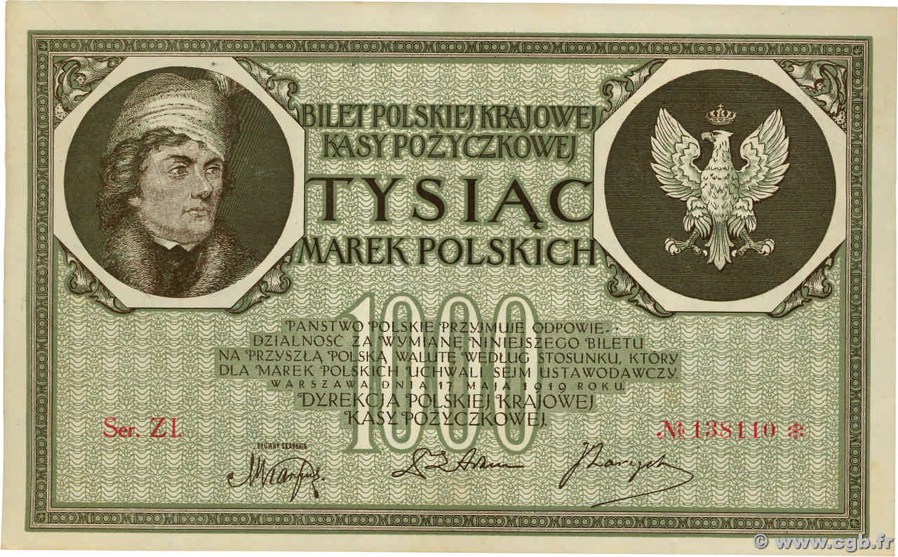 1000 Marek POLOGNE 1919 P.022d SUP+