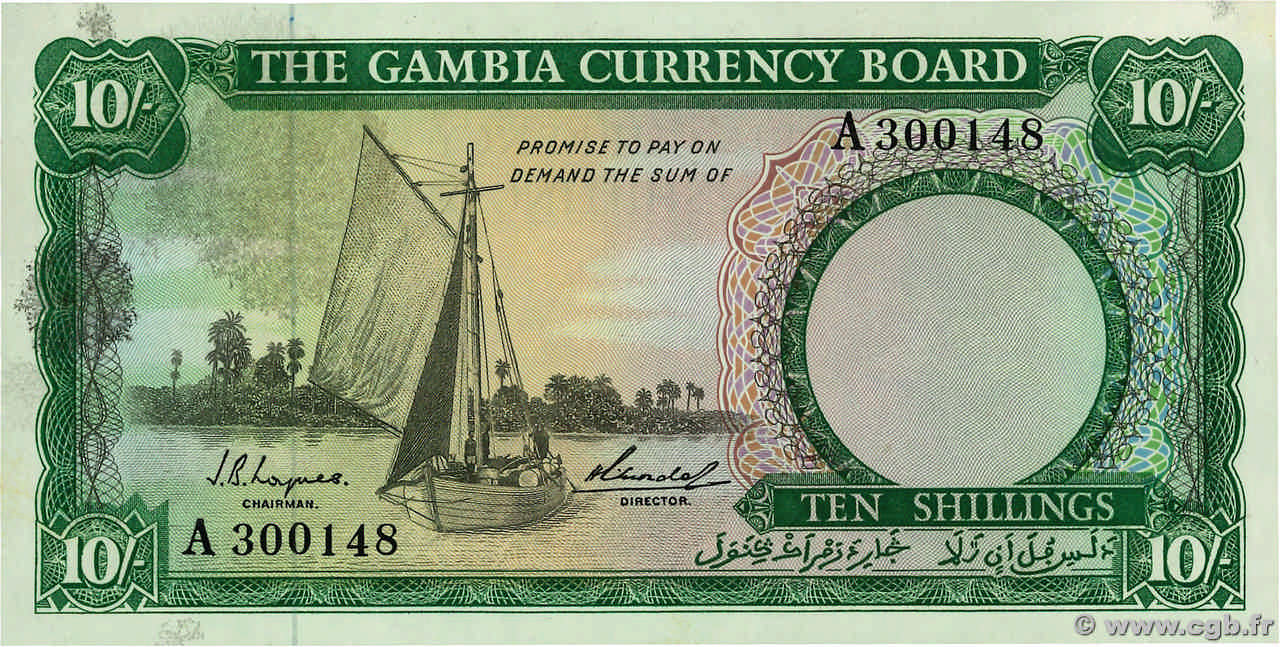 10 Shillings GAMBIA 1965 P.01a AU