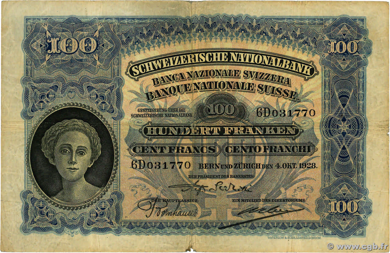 100 Francs SUISSE 1928 P.35e F