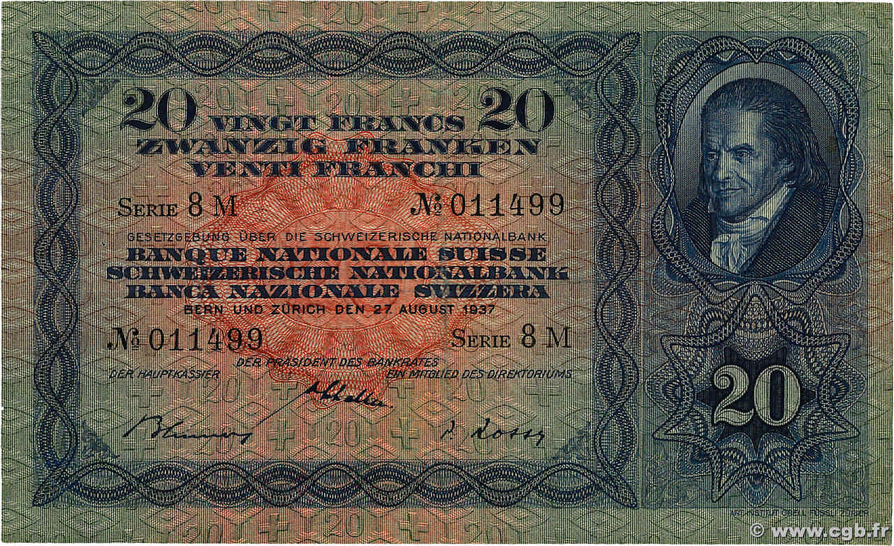 20 Francs SUISSE 1937 P.39f F