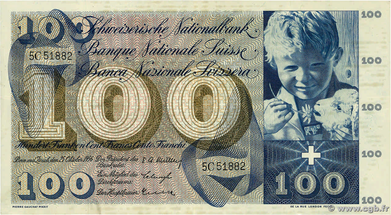 100 Francs SUISSE 1956 P.49a VF+
