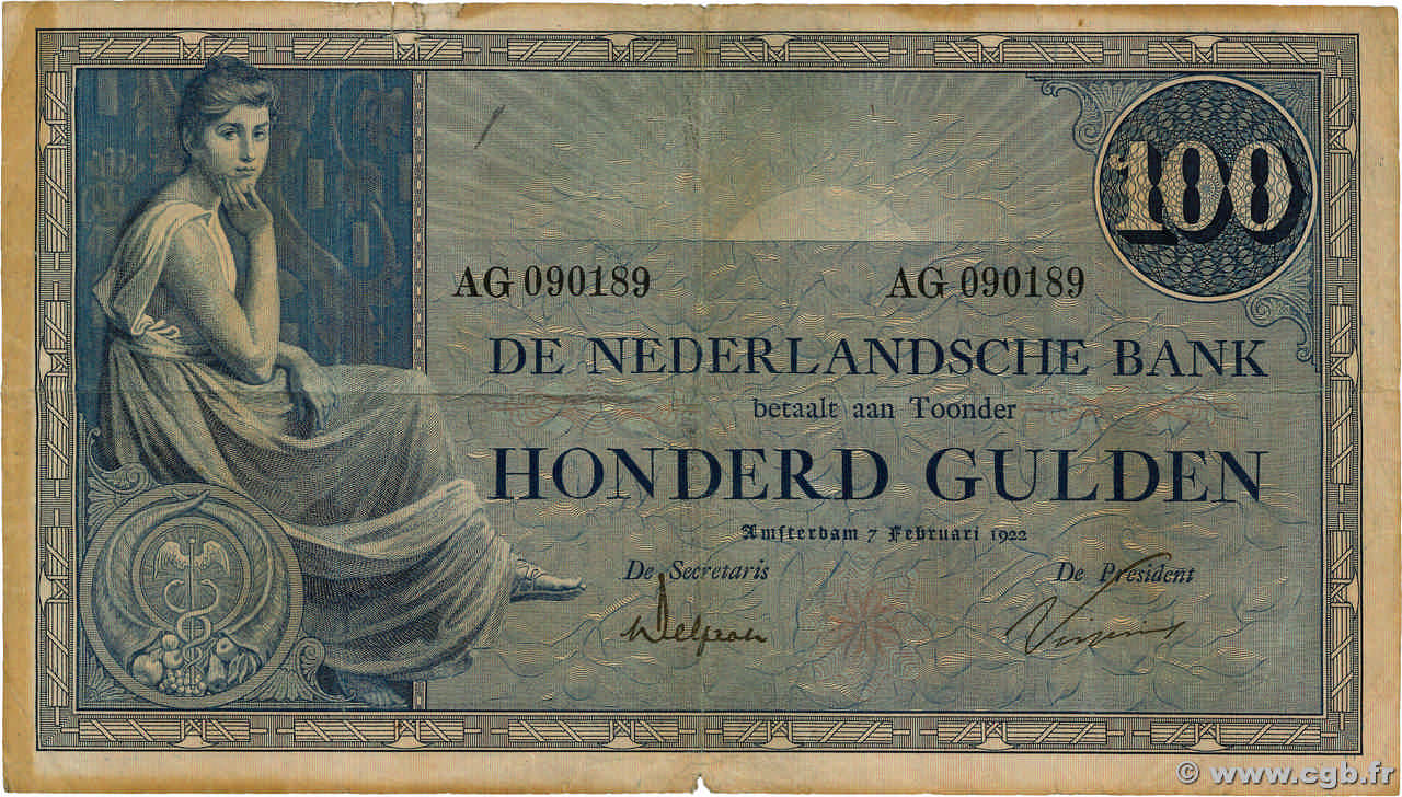100 Gulden NETHERLANDS 1922 P.039a F