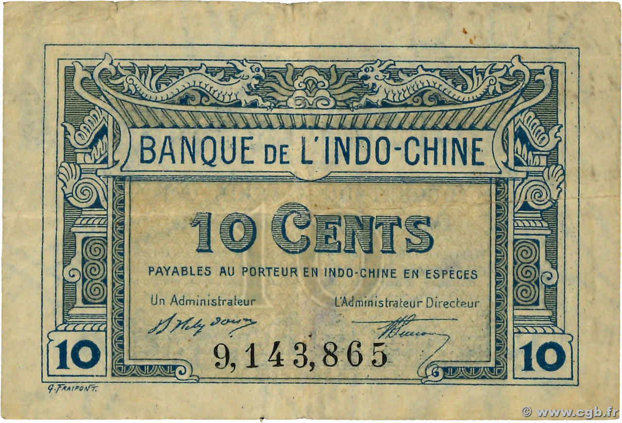 10 Cents INDOCHINE FRANÇAISE  1919 P.043 TB+
