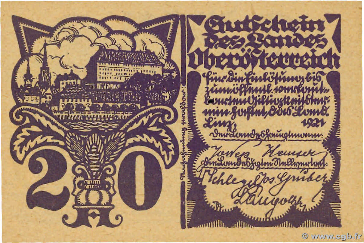 20 Heller AUTRICHE 1921 PS.120b NEUF